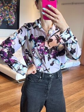 Banana Republic Floral Button-Down Shirt in Purple and White